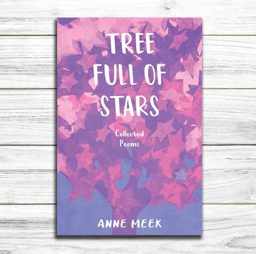 Purple book cover with the title 'Illustrated cover for Book of Poems'