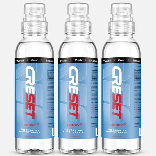 Energy drink label with the title 'Modern label for a ready-to-drink creatine brand'