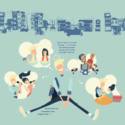 Book illustration artwork with the title 'Illustration for Language Book'