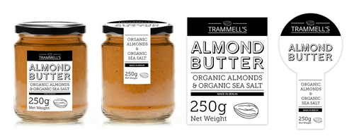Organic food label with the title 'Create a simple, elegant product logo & label for Trammell's gourmet, stone-ground nut butters.'