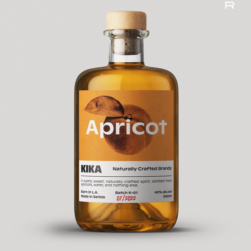 Beverage label with the title 'Mid-Century Inspired Brandy'