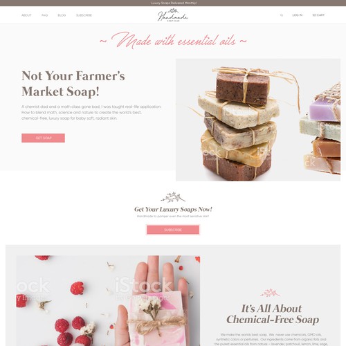 Beauty website with the title 'Handmade Soap Club Website Design'