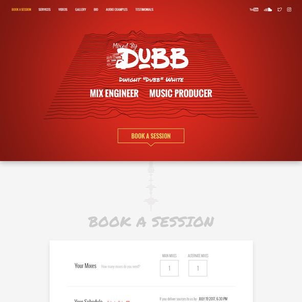 One page website with the title 'Single page website for recording producer'