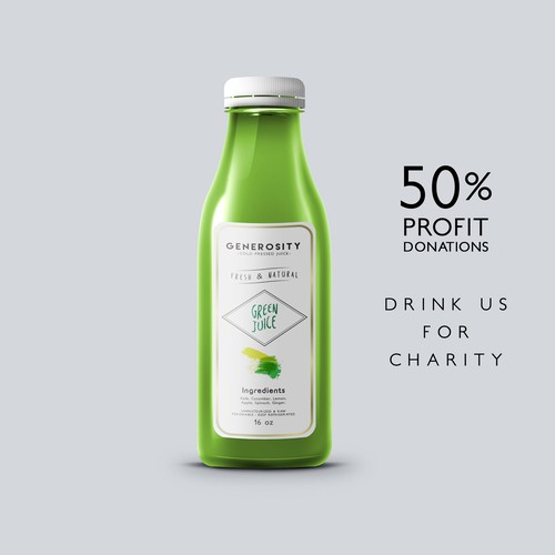 Mockup label with the title 'Generosity - cold pressed juice'