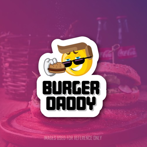 Emoji logo with the title 'PLAYFUL LOGO FOR BURGER VENUE'