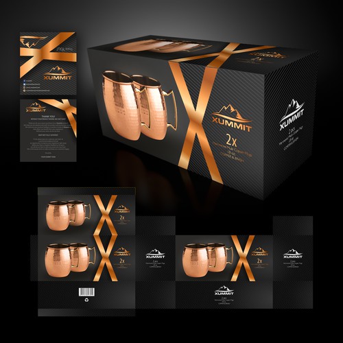 Retail box packaging with the title 'An elegant product package with black&copper design elements 2.'