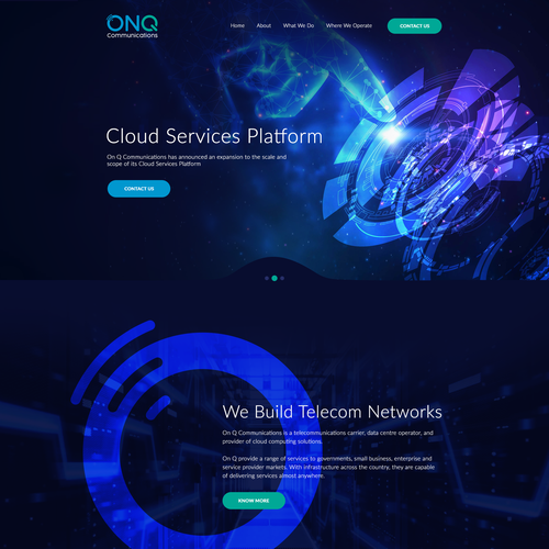 Communication website with the title 'ONQ web design'