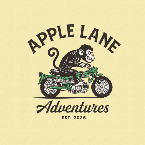 Motorcycle logo with the title 'Apple Lane Adventures'