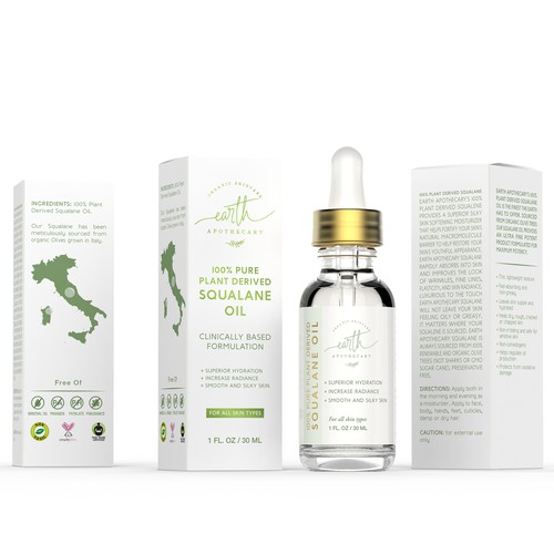 White packaging with the title 'Product packaging (label and box) for Earth Apothecary'