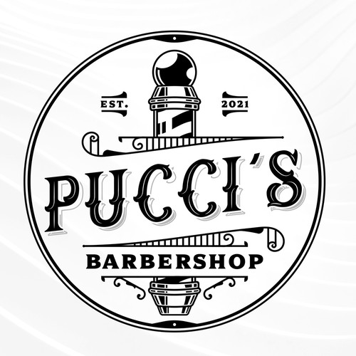 Ornament design with the title 'Pucci’s Barbershop'