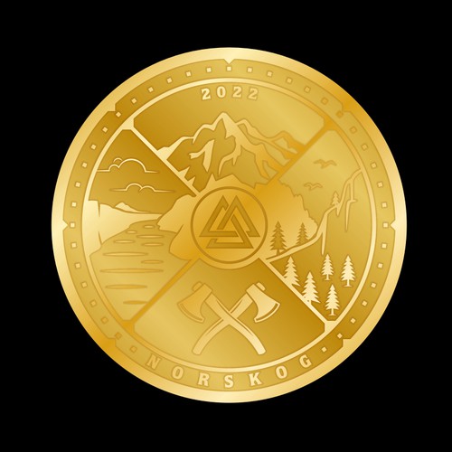 Family crest design with the title 'Norskog-Tungesvick Family crest coin'