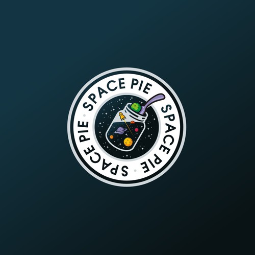 Spaceship logo with the title 'Design a fun, eye-catching logo for a delicious new food - SPACE PIE!'
