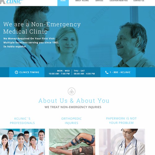 Blue website with the title 'Create a website for a Medical Clinic'
