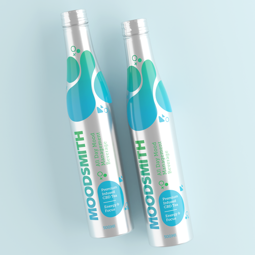 Bottle packaging with the title 'Cold and Fun Label CBD Tea'