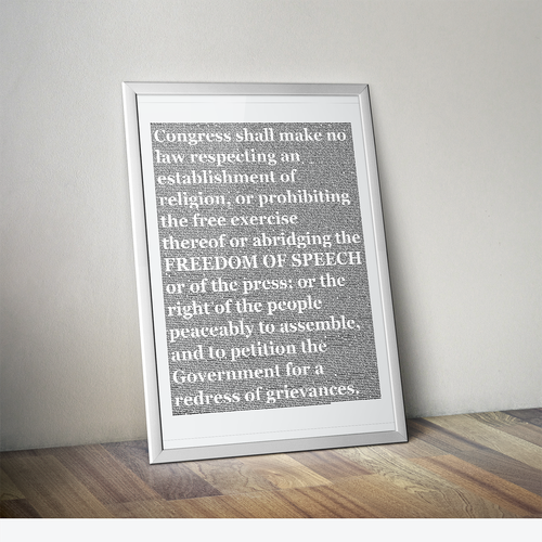 Speech design with the title 'First Amendment Typography Poster'