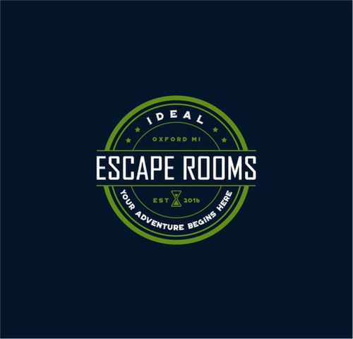 Escape room design with the title 'Ideal Escape Rooms'