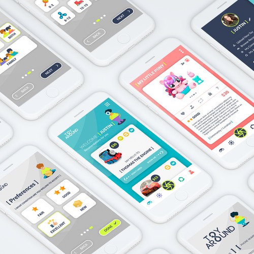 IPhone design with the title 'App design for a new toy swap app'