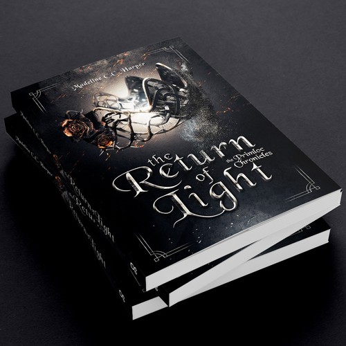 Dark book cover with the title 'The Return of Light - Cover for an epic fantasy'