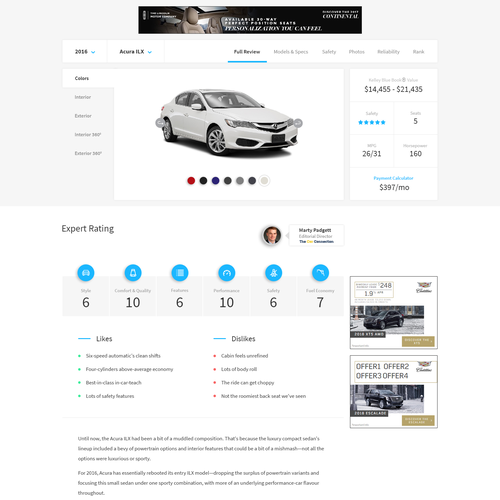 Automotive website with the title 'Web page design for Vehicle History'
