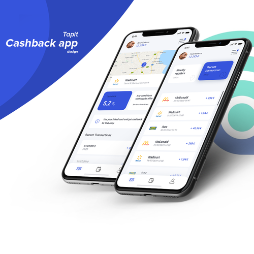 Wallet design with the title 'Tapit - Cashback App'