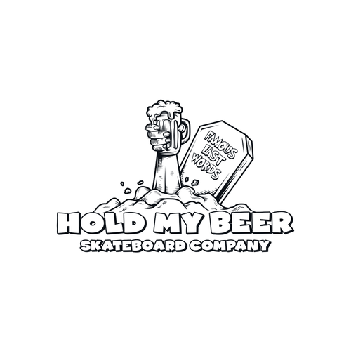 Creative-drawing logo with the title 'Hold My Beer skateboard Company'