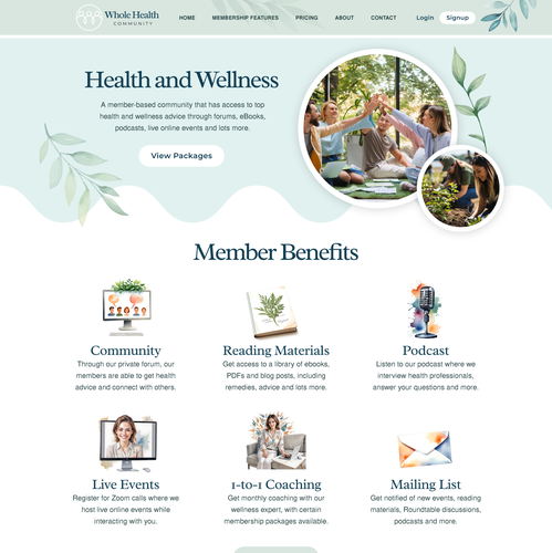 Forum design with the title 'Health and Wellness Website'