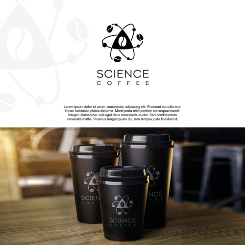 Atom design with the title 'Logo for Science coffee'