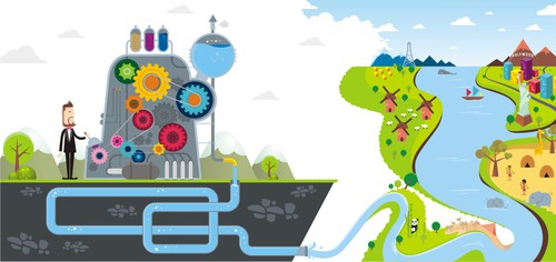 Flat design illustration with the title 'Beautiful illustration explaining the "sustainable butterfly effect" concept - project 1to1 follows!!-'