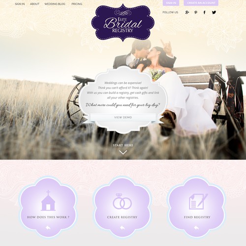 Bridal design with the title 'Create a beautiful and elegant site for Elite Bridal Registry'