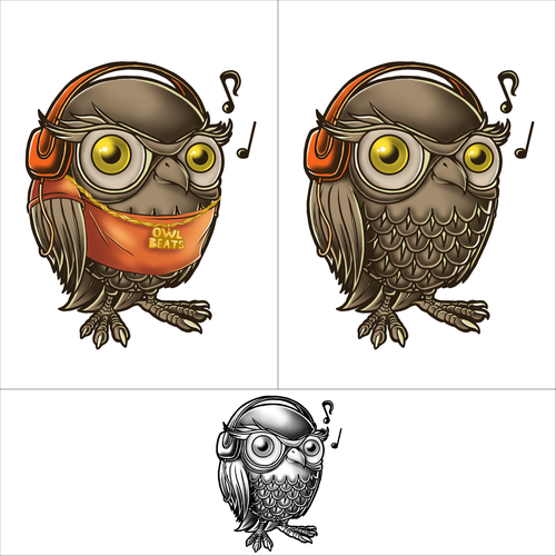Beat design with the title 'Owl & earphone'