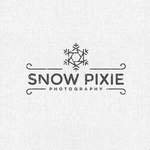 Snowflake logo with the title 'vintage logo for snow pixie photography'