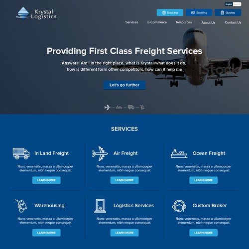 Logistics website with the title 'Website concept for Krystal logistics'