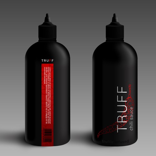 Bottle packaging with the title 'Design an eye catching bottle for a high end hot sauce brand'