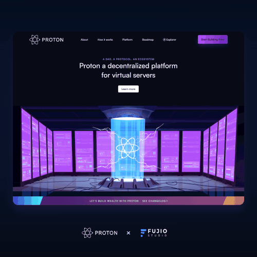 Virtual design with the title 'Proton landing page'