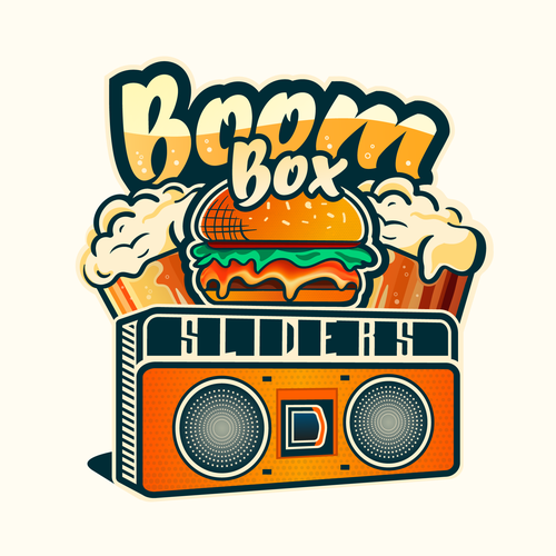 Slider design with the title 'Boom Box Sliders Retro Logo'