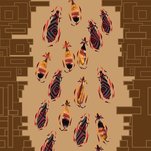 African artwork with the title 'The Great Stampede'