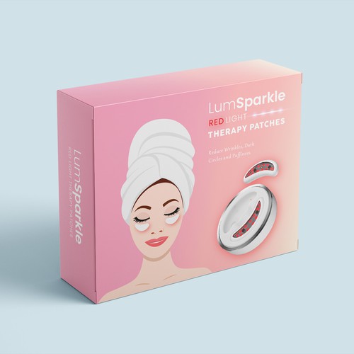 LED lighting design with the title 'Red Light Therapy Eye Patches - Product Box'
