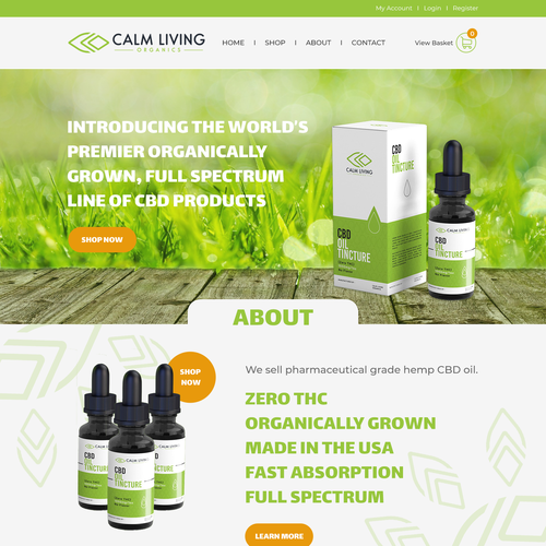 Pharmaceutical website with the title 'Design for a CBD Oil Company'