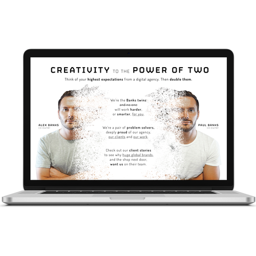 Twin design with the title 'Creativiry to the Power of Two'