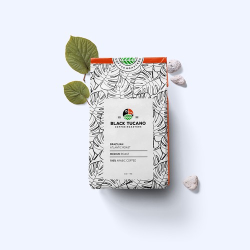 Tropical packaging with the title 'Coffee Pouch'