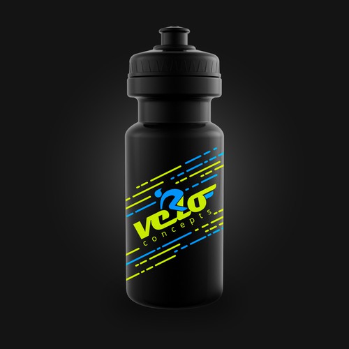 Water bottle design with the title 'Bicycle water bottle design for VeloConcepts'