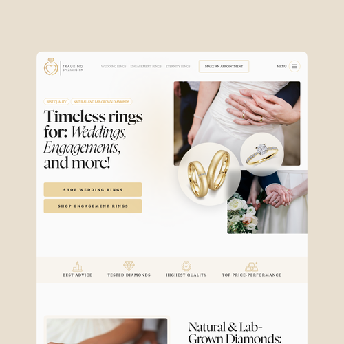 Wedding website with the title 'E-commerce website for wedding rings'