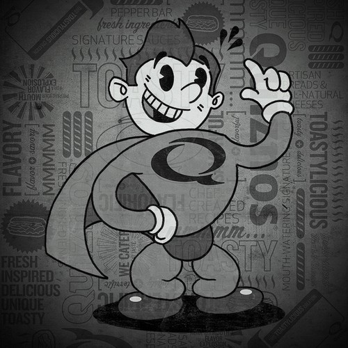 Superhero artwork with the title 'Illustration for Quiznos 2015 Calender'