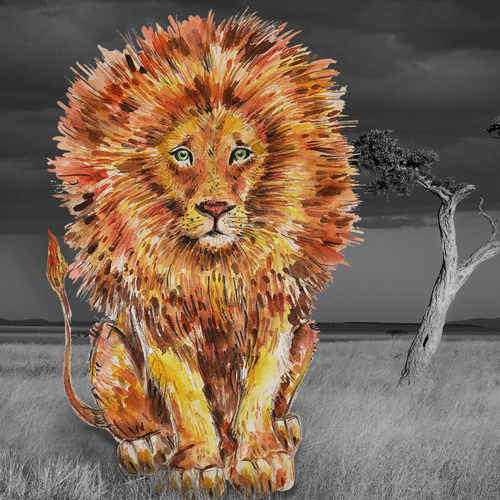 Pencil artwork with the title 'Lion illustration'