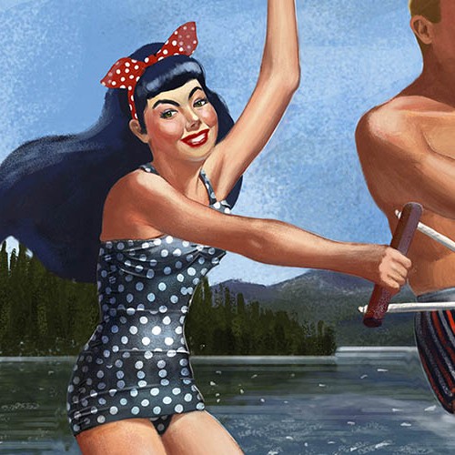 Pin-up girl illustration with the title 'Vintage girl'