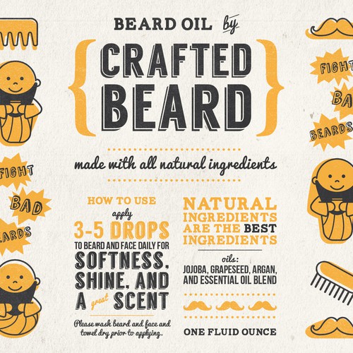 Letterpress design with the title 'Crafted Beard label'
