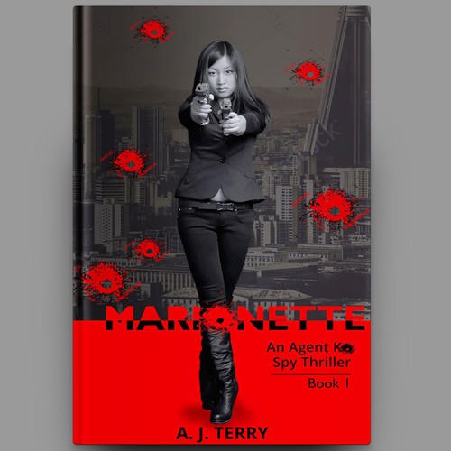 Spy book cover with the title 'Book Cover for "Marionette" - Spy Thriller'