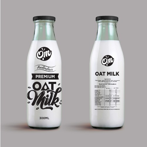 Australia label with the title 'OM - Oat milk '