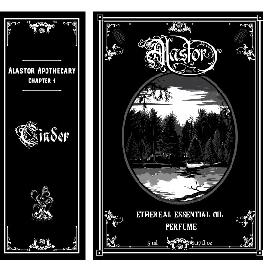 Canoe design with the title 'A book-box label for Alastor apothecary'