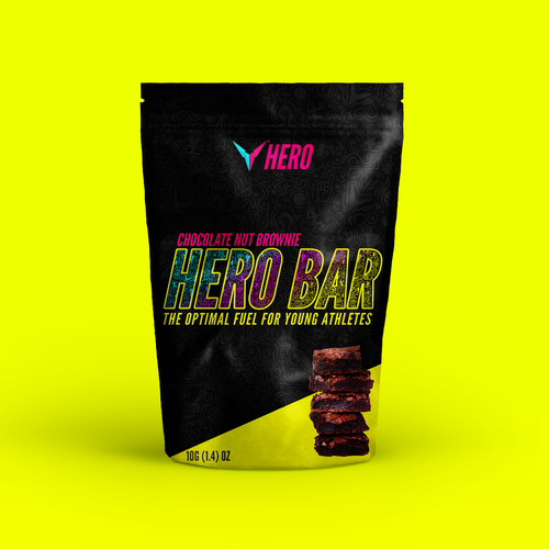 Nutrition packaging with the title 'PACKAGE DESIGN FOR HERO BAR'